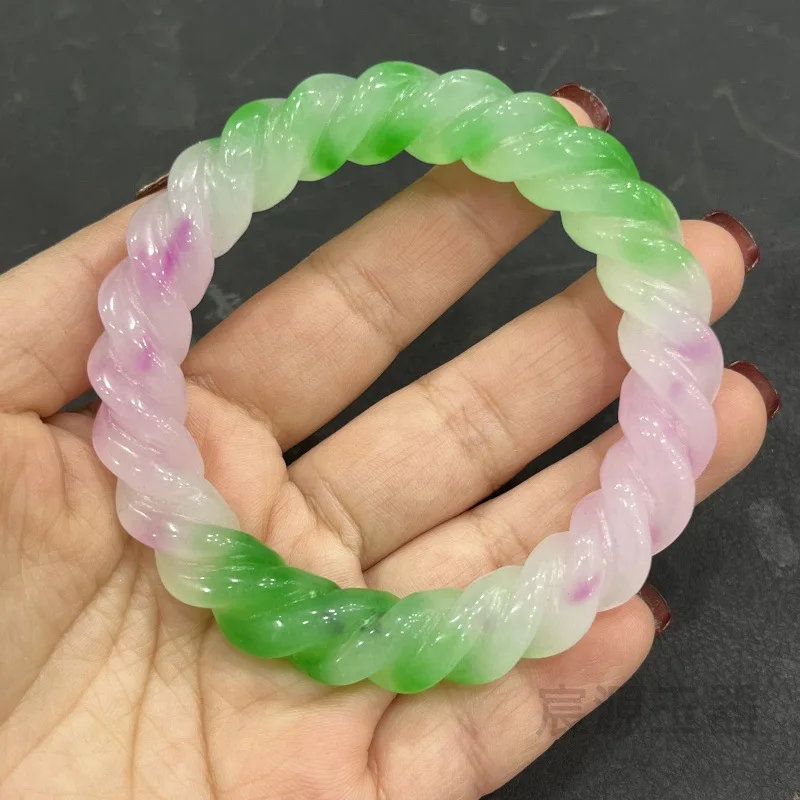 Nueva Pulsera de Cuarzo Trenzado Hueco Tallado Exquisito con Semillas de Pit Spring y Jade Tricolor