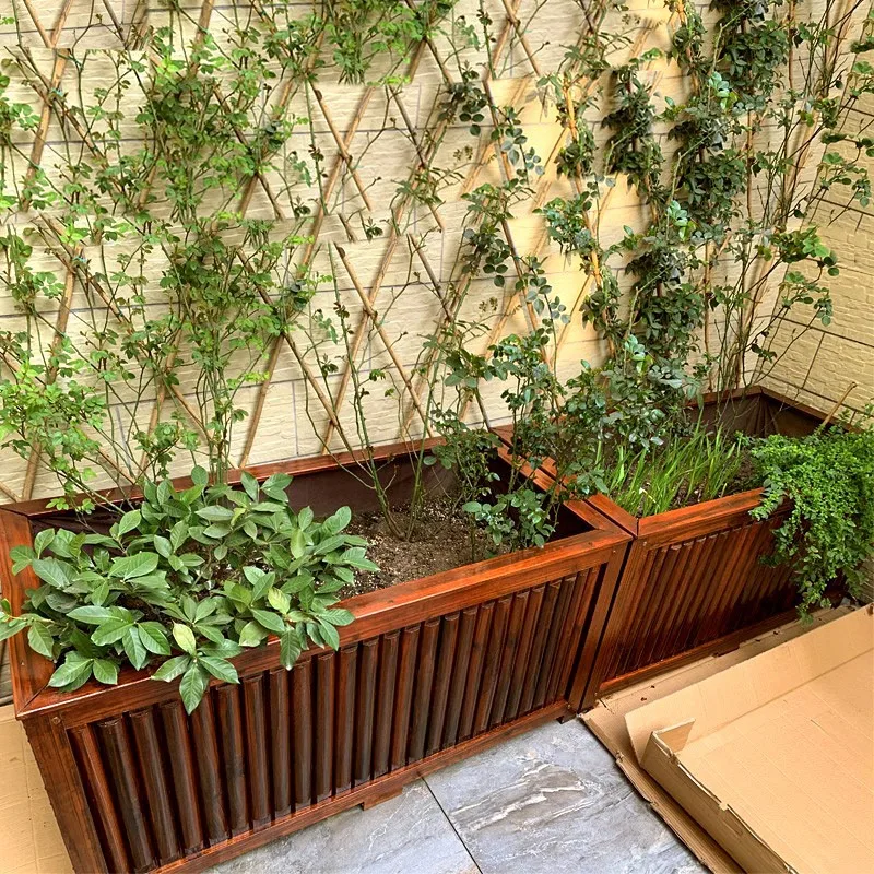 Anti-corrosive wood flower box Outdoor planting box Villa courtyard tree planting box Large flower pot project special thickened