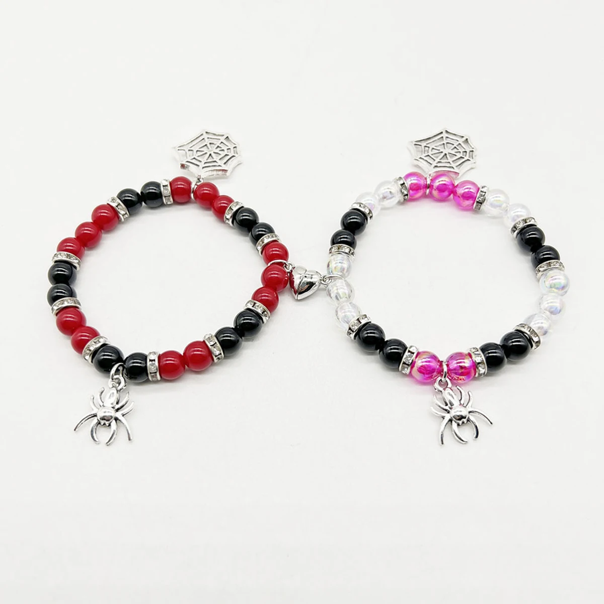 

2PCS Matching Spider Bracelets For Couples Heart Magnetic Attract Charm Friendship Bracelets Gift For Couples Halloween Jewelry