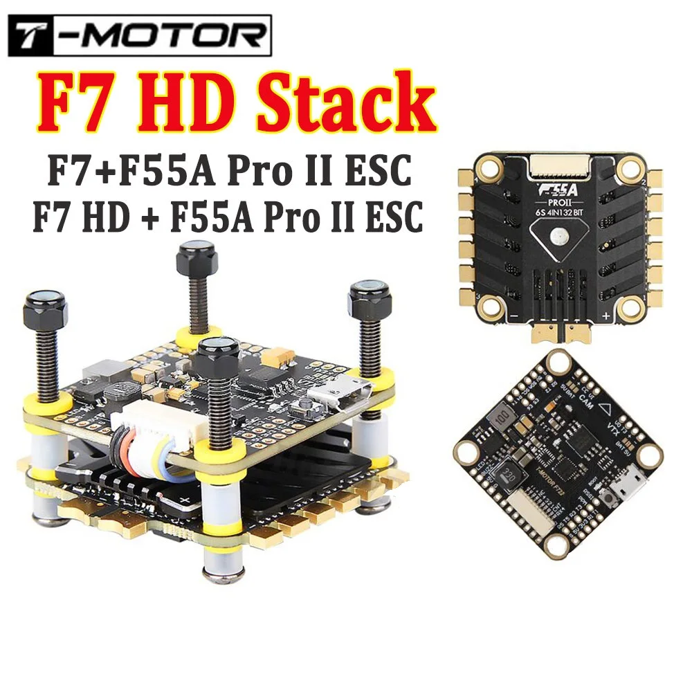 T-MOTOR F7 HD Stack F7 722 HD Flight Controller W/BMI270 + F55A Pro II 3-6S 4in1 Blheli_32 Brushless ESC for RC FPV Racing Drone