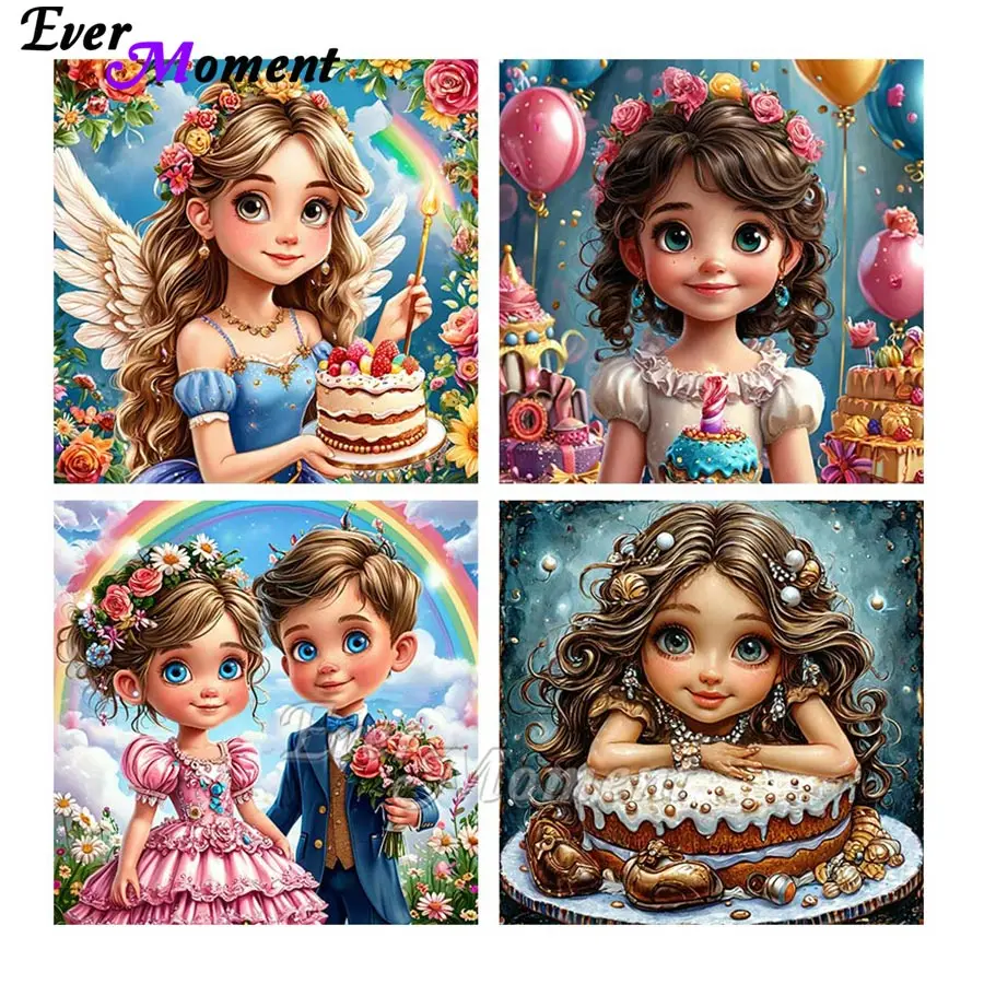 

Ever Moment 5D квадратная смола алмазная живопись девушка торт воздушный шар подарок на день рождения праздник украшение дома живопись ASF2809