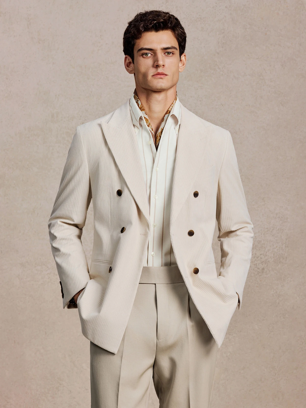 Men's Wrinkle Resistant Corduroy Suit – Easy Care White Blazer for Fall Winter, Old Money Style Premium Casual Suit Jacket