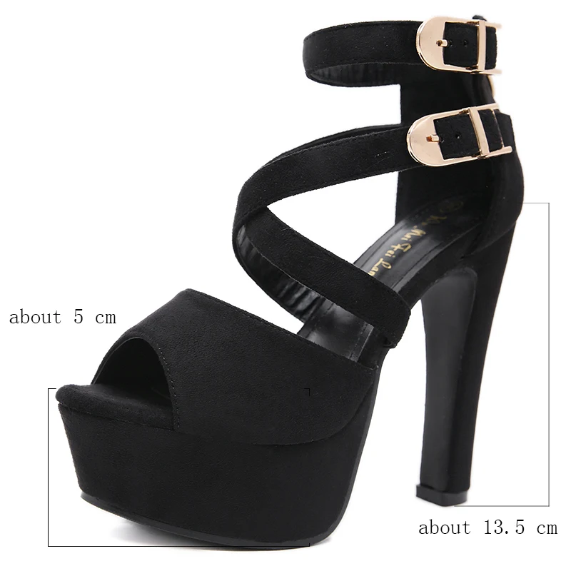 Maogu Pump Shoes for Women 2023 Black Gladiator Sandals Double Buckle Peep Toe High Heels Party Platform Chunky Block High Heel