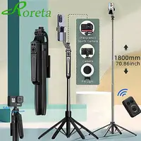 Trípode/palo Selfie Roreta de 1,8 m para iPhone 16 15 14 13 Pro Max teléfono Android con soporte para teléfono con control remoto inalámbrico Bluetooth