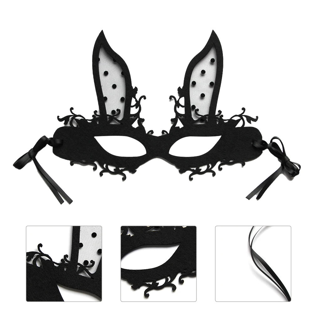 

Bunny Mask Stage Performance Ladies Masquerade Prom Ribbon Party Half Face Felt Cloth Black