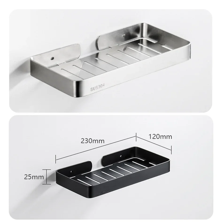 304 Stainless Steel Soap Holder Black Sliver Brushed Rose Gold White Storage Shower Soap Dish Shelf for Kitchen Toilet Bathroom - view 6