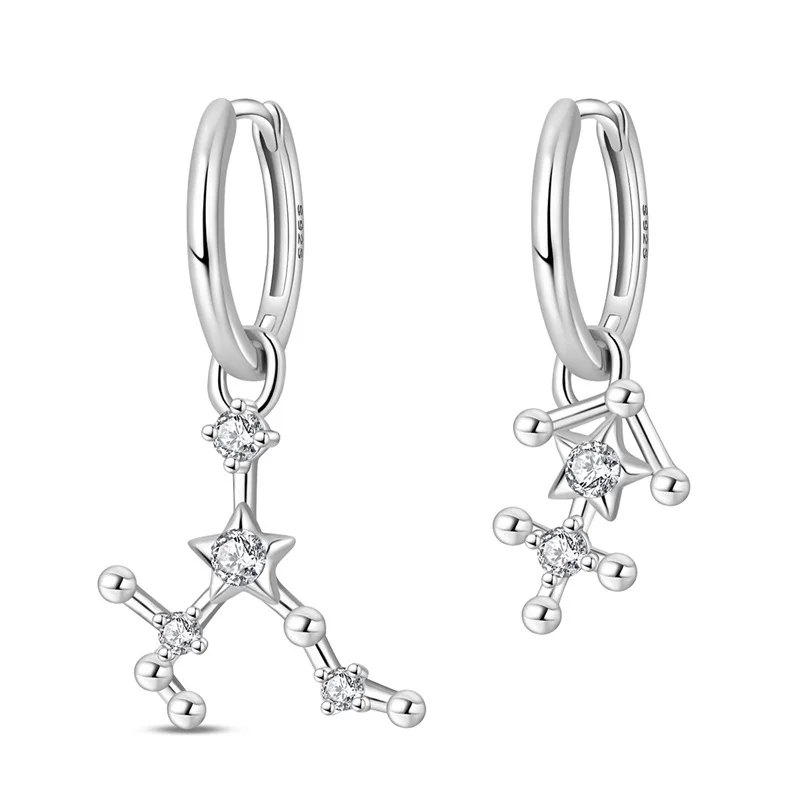 

Classic 925 Sterling Silver Sagittarius Hoop Earrings Women Sparkling Zircon Earrings Fine Birthday Jewelry Gifts