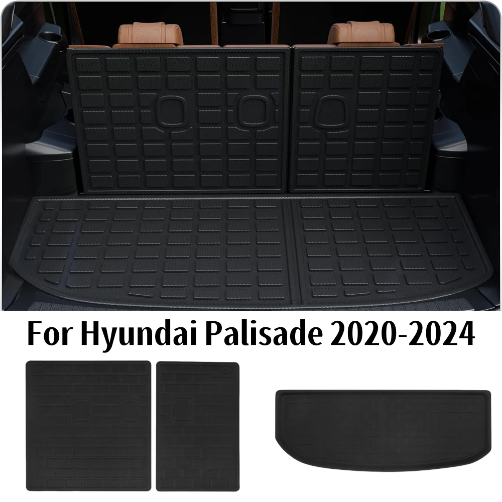 All-Weather Rear Folding Cargo Mat For Hyundai Palisade 2020-2024 Custom Fit Behind 3rd Row Seat Trunk Cargo Liner 