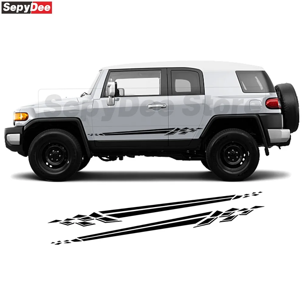 2Pcs Car Side Stripes Sticker for Toyota FJ Cruiser Checkered Graphic Vinyl Decal Car Accessories
