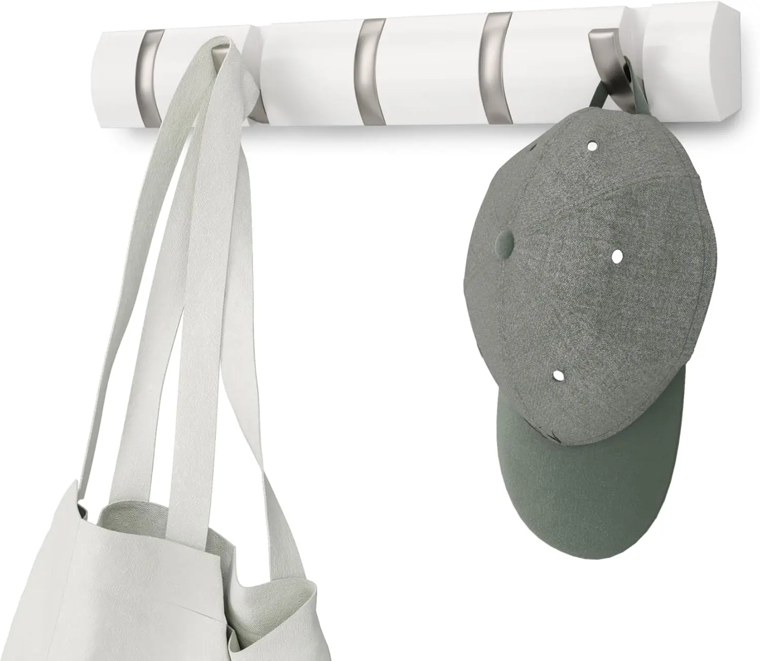 

Modern Wall-Mounted Coat Rack with 5 Hooks - Space-Saving Storage for Entryway, Closet, Bedroom in White/Nickel