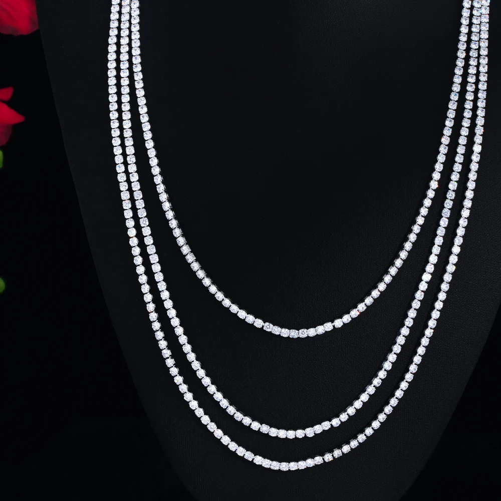 CWWZircons Funkelnde Mehrschichtige Runde Kubische Zirkonia Große Lange Tennis-Halskette für Damen Hochzeit Party Kostümschmuck CP129 – Detail 6