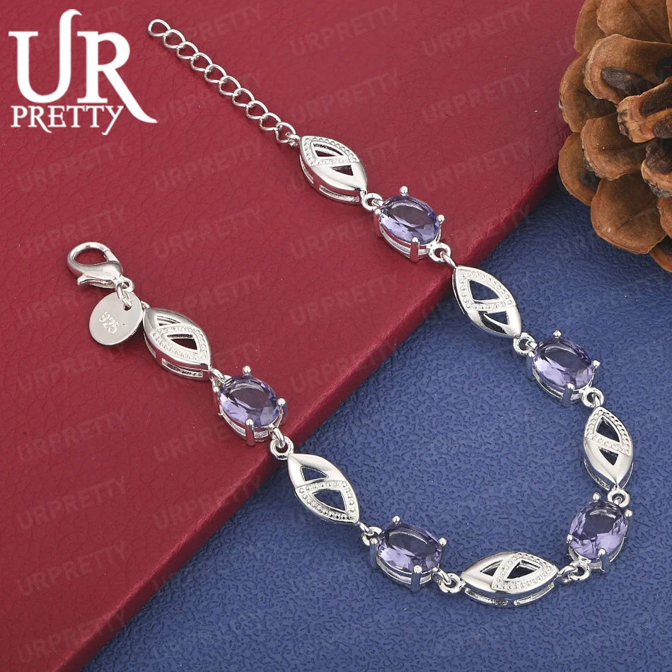 

925 Sterling Silver Charm Purple AAA Zircon Bracelet Women Birthday Party Wedding Romantic Gift Fashion Jewelry