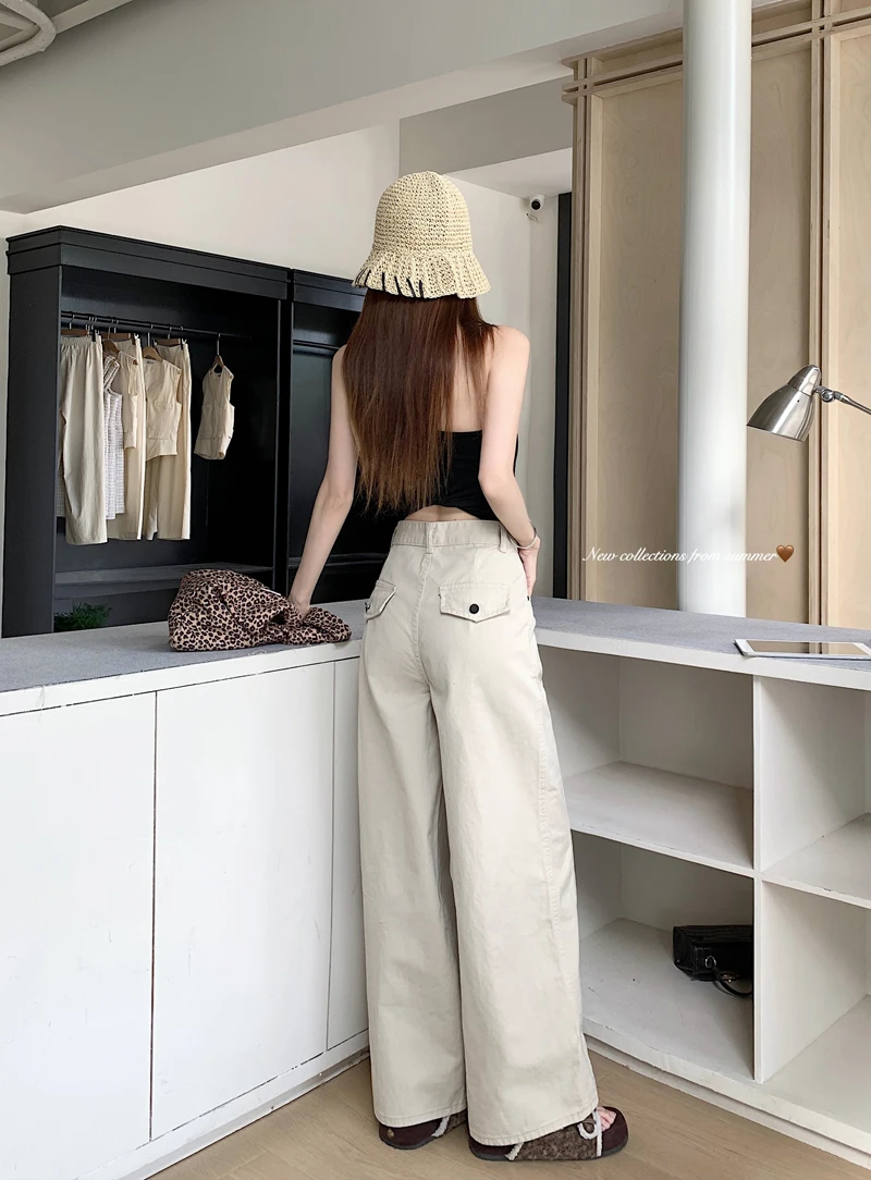 Mulheres jeans cintura alta empilhados plissado drapeado divisão fenda assimétrico detalhe lado feminino denim moda único elegante ins