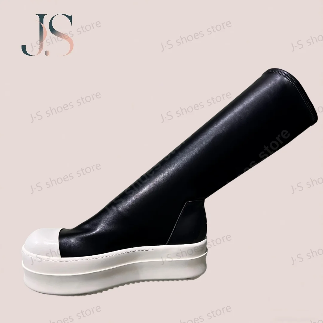 

Ro Designer Boots Men Sneaker Women Black Leather Shoes SLIP-ON Casual Shoe Platform 6cm Thick Sole High Top Sneakers Ankle Boot
