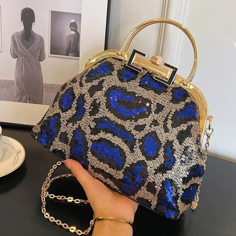 Borse a tracolla con paillettes a contrasto di colore con pochette da sera dortter da donna di design di lusso borse a tracolla con catena blu per