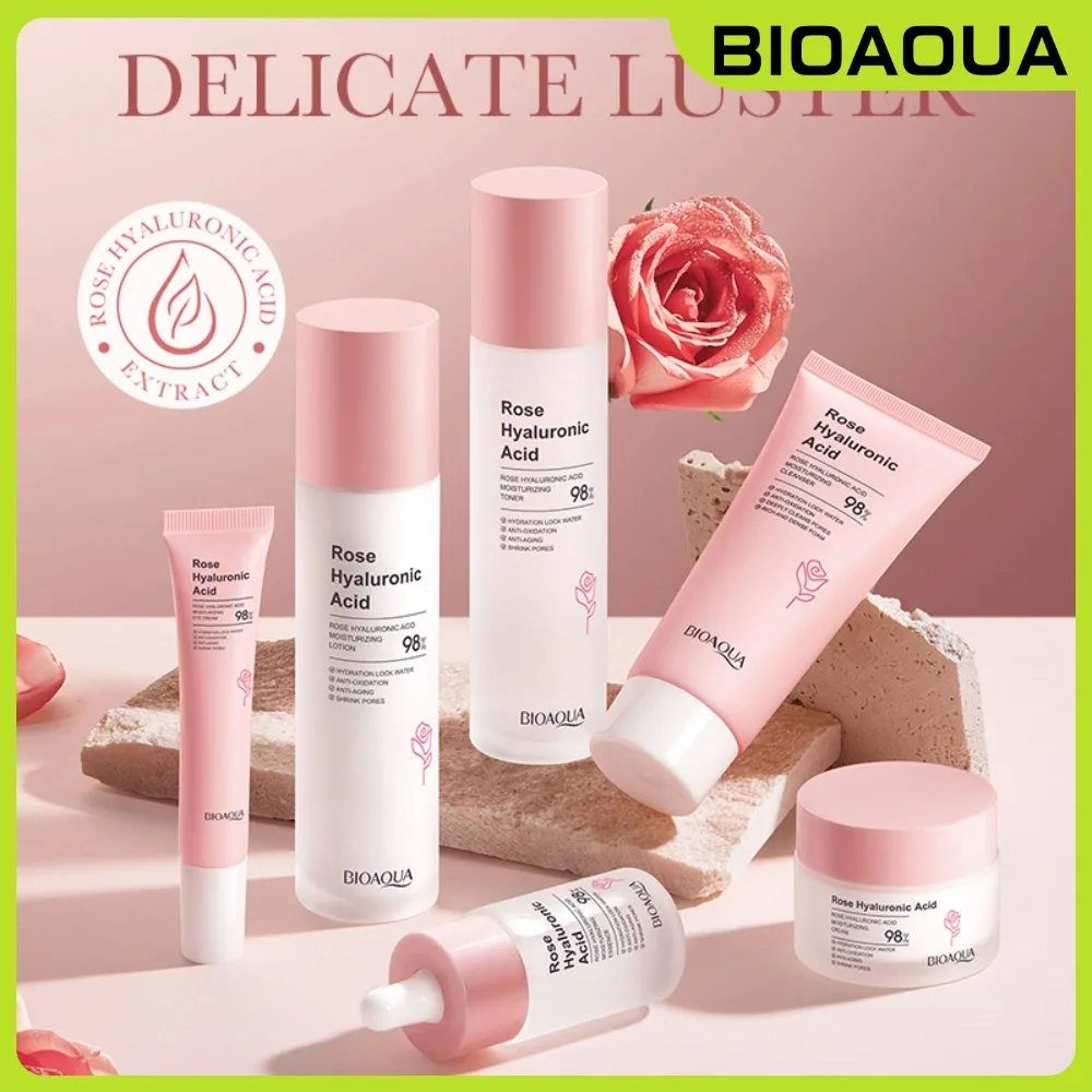 

BIOAOUA Rose Hyaluronic Acid Skin Care Set Toner Shrink Pores Lock Water Moisturizing Anti-wrinkle Lifting Firming Skin Care