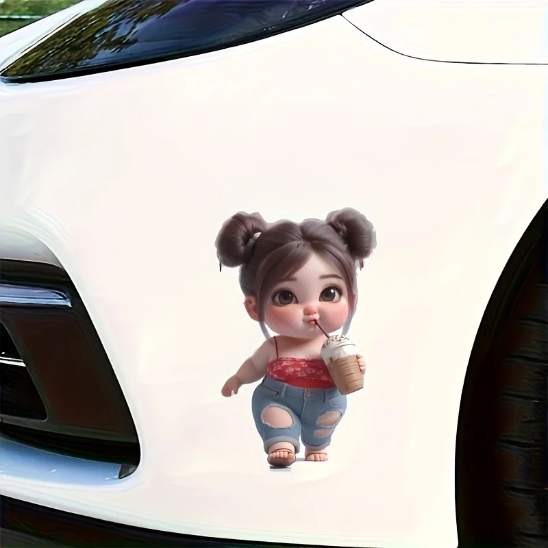 Cute Bubble Tea Girl Waterproof Vinyl Sticker Decal For Motorcycle Truck Laptop Cup Window Glass Wall Universal Accessories