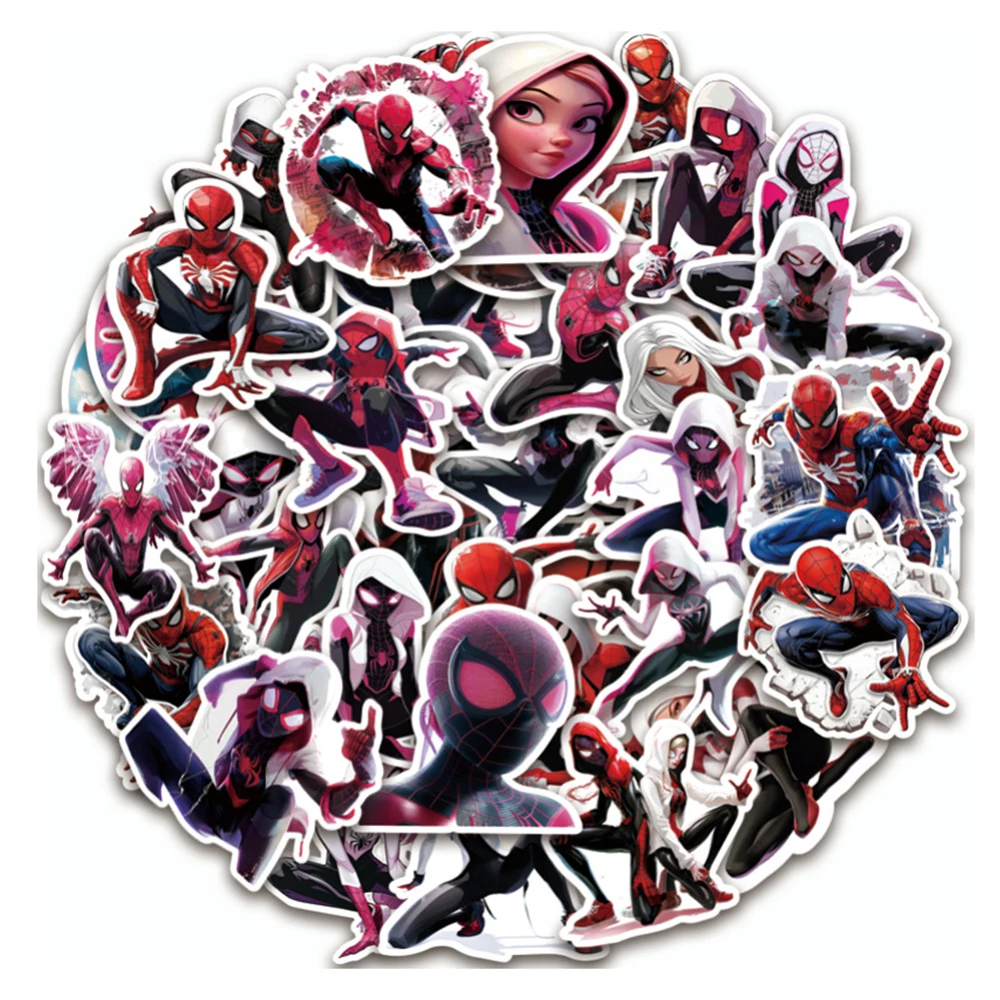 10/30/50pcs Disney Cartoon SpiderMan Gwen Stickers Across The Spider-Verse Graffiti DIY Phone Skateboard Bike Decals Kids Toys