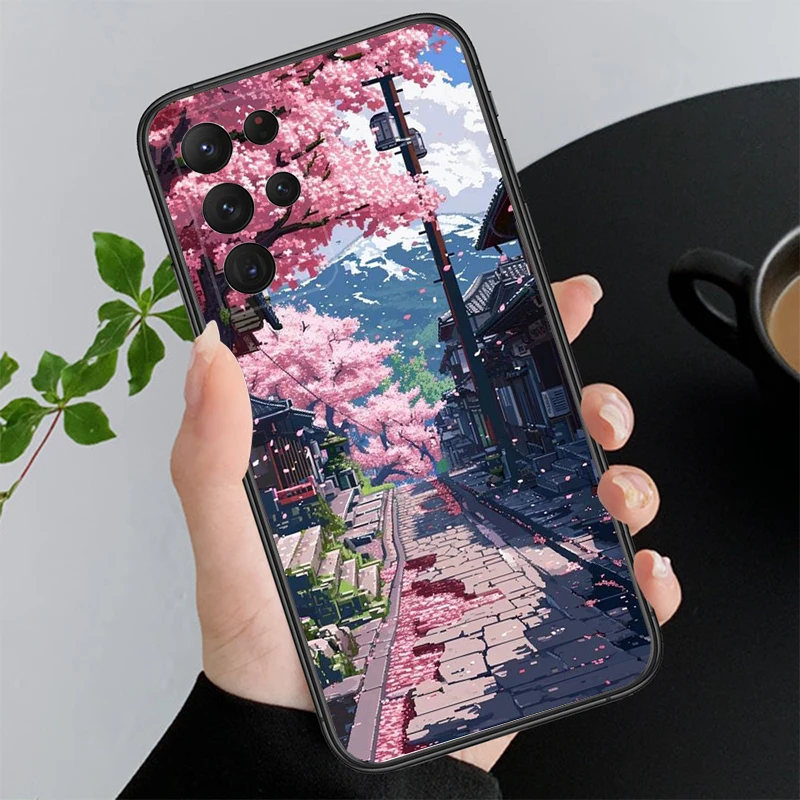 Japanese Landscape Cherry Flower Case For Samsung Galaxy A15 A35 A55 A52 A53 A54 A33 A34 A25 A05S A16 A14 A05 A13 M15 M55 M35