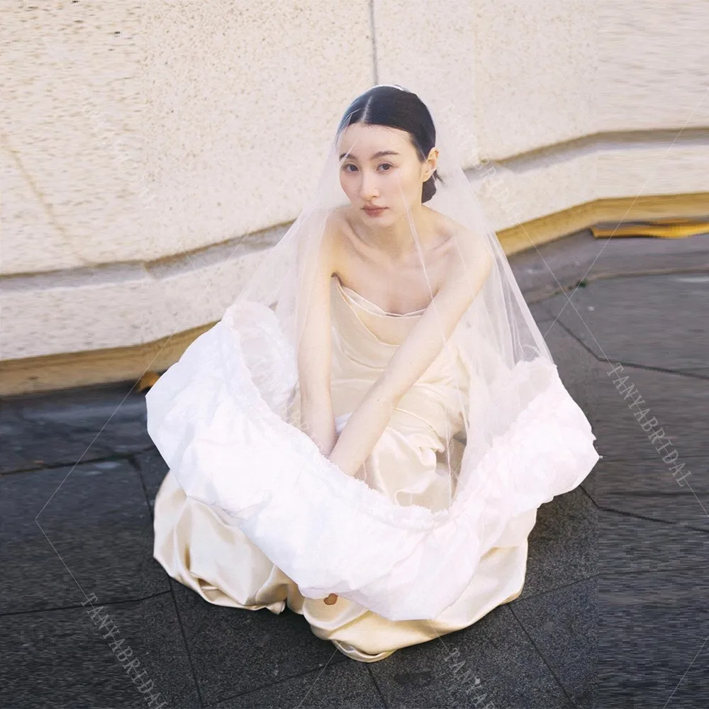 Simple One Layer Wedding Veil Without Comb 2 Meters Long Soft Tulle Elegant Bridal Veil Romantic Wedding Accessories TSWD753