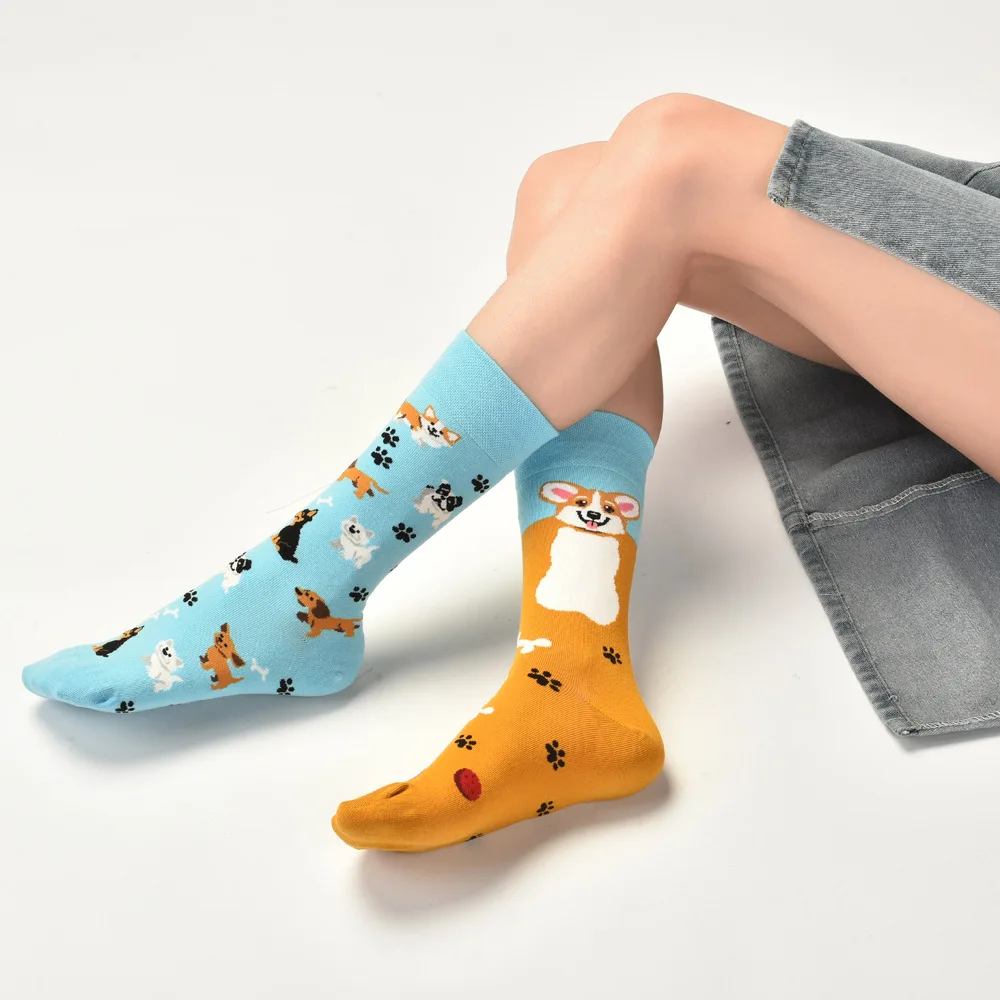 3 Paar Original Asymmetrische Trendige Socken AB-Modell Ins-Style Design Unisex Cartoon Kreative Wadenlange Baumwollsocken – Detail 11