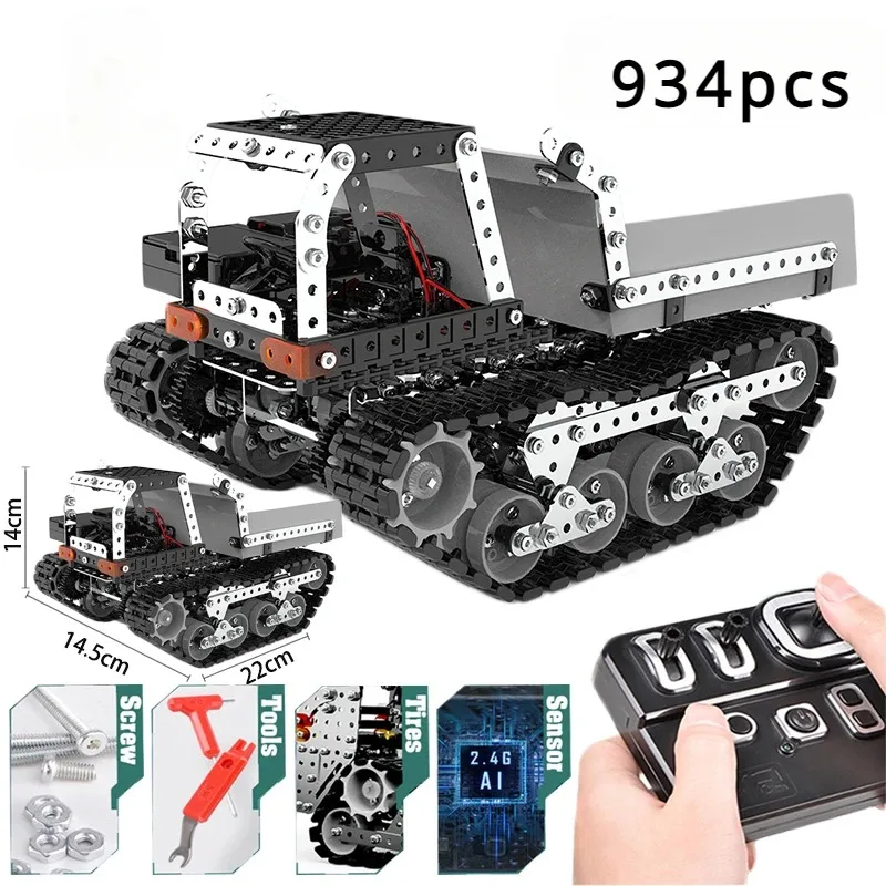 2.4G 10CH RC Tracked Dump Truck SW (RC) 008 DIY Stainless Steel Assemble Forklift Bulldozer Crane Vehicle Metal RC Car Model