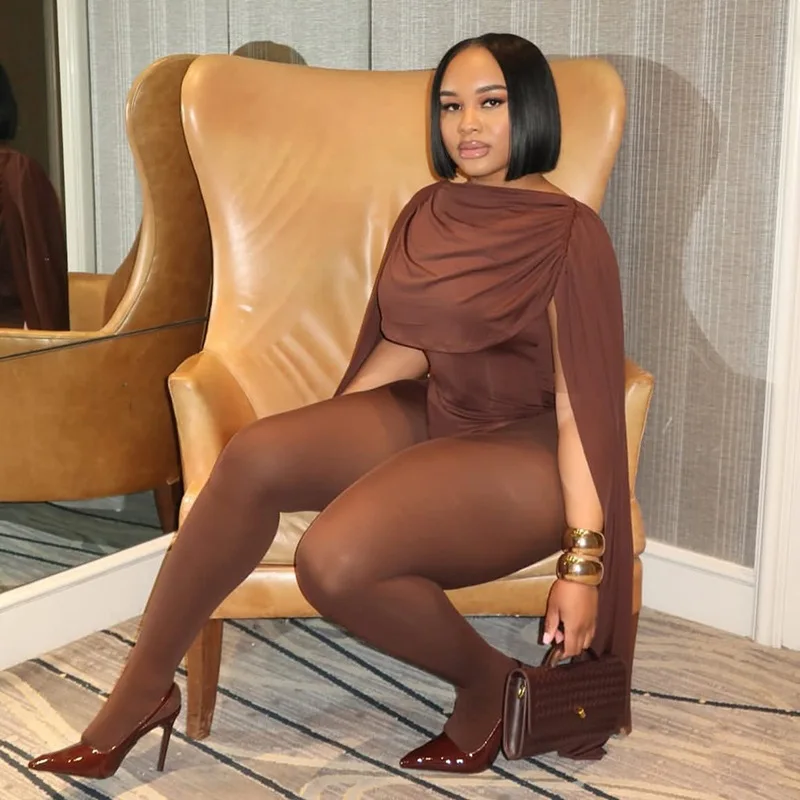 STYLISH LADY Cloak Cape Ruffle Jumpsuits 2025 Summer Women Sleeveless Bodycon Solid Slim Sexy Club Party Overalls