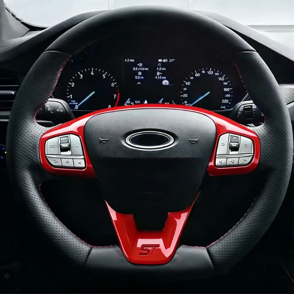 Für Focus 4 MK4 2019-2024 Fiesta MK8 2017-2021 ABS Auto-Lenkrad-Verkleidung Steuerknopf-Rahmenabdeckung Zubehör – Detail 5