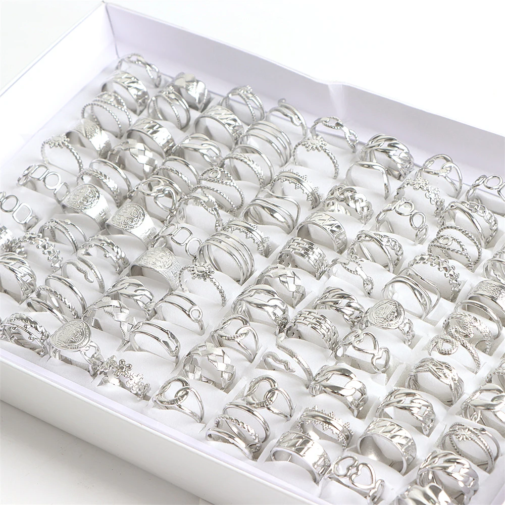 20pcs/lot Fashion Simple Stainless Steel Open Silver Gold Color Ring Jewelry For Women Men Mix Style