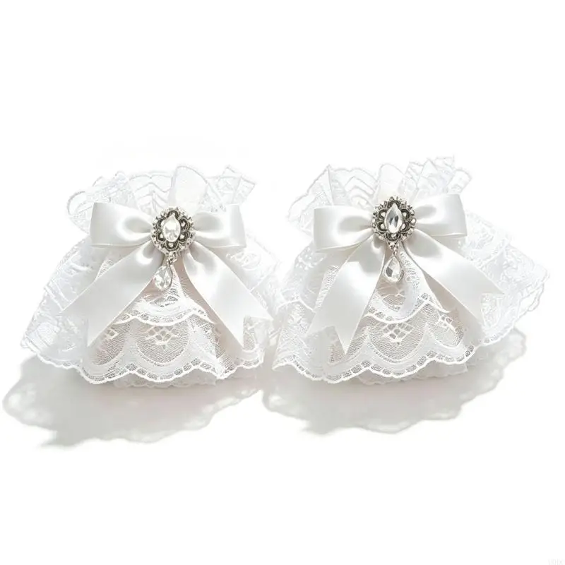 Anime Maid Lace Wrist Cuffs with Bowknot Accent for Cosplay and Dress-Up Y166