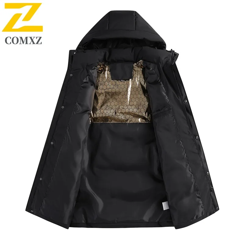 معطف COMXZ Premium المطر كاجوال للعمل مبطن بالقطن معطف فضفاض متوسط الطول مناسب للعمل والترفيه سترة شتوية خفيفة الوزن