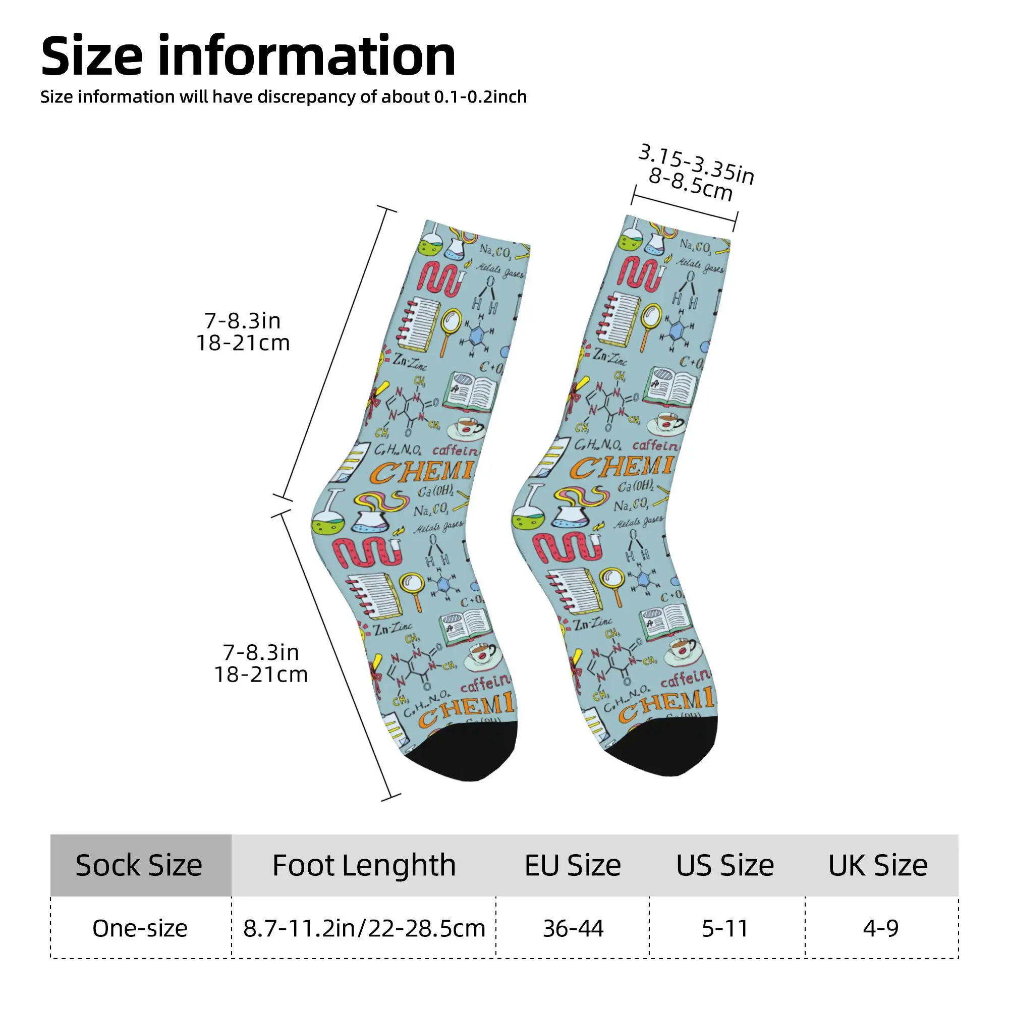 1pc Chemistry Science Doodle  Printed Men's Socks Novelty Hip Hop Harajuku Pattern Crew Sock Casual Gift