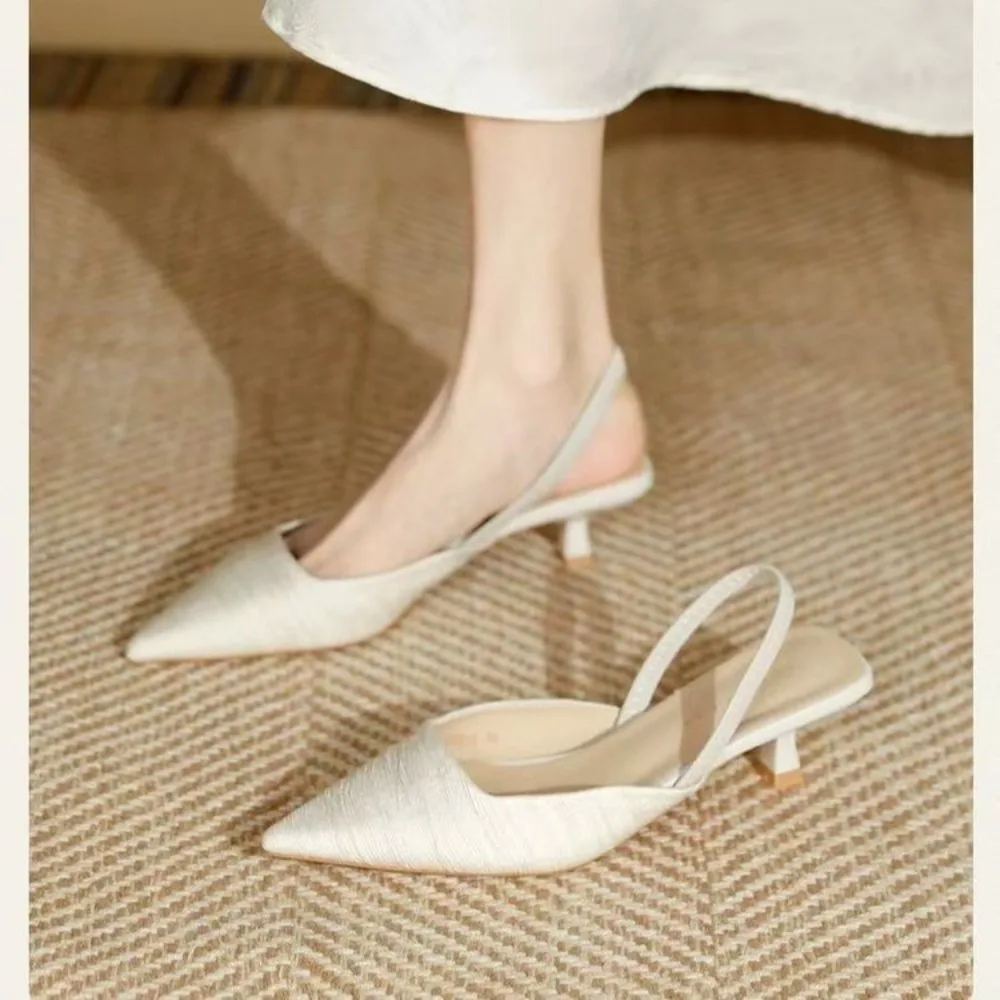 2026 new Sea Salt Blue Pointed High Heel Sandals for Women Back Hollow Half Headed Single Shoes Fashion Versatile Casual Shoes