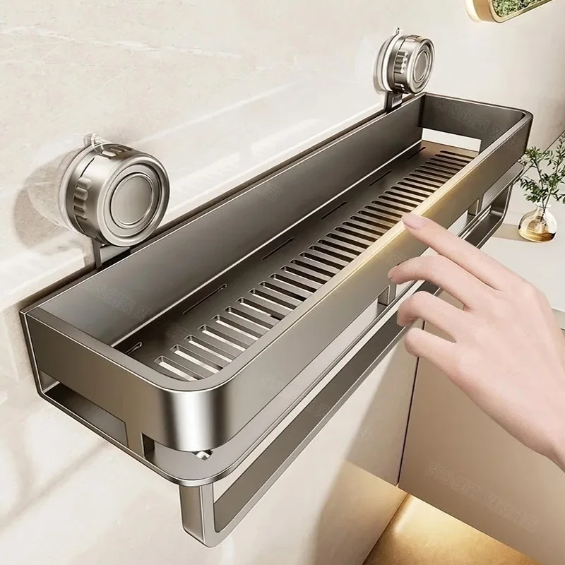 Kein Bohren Saugnapf Saug Badezimmerregal an der Wand Badezimmerregal Toilettenraum Aluminium Hängeregal Badezimmer Organizer Hängen