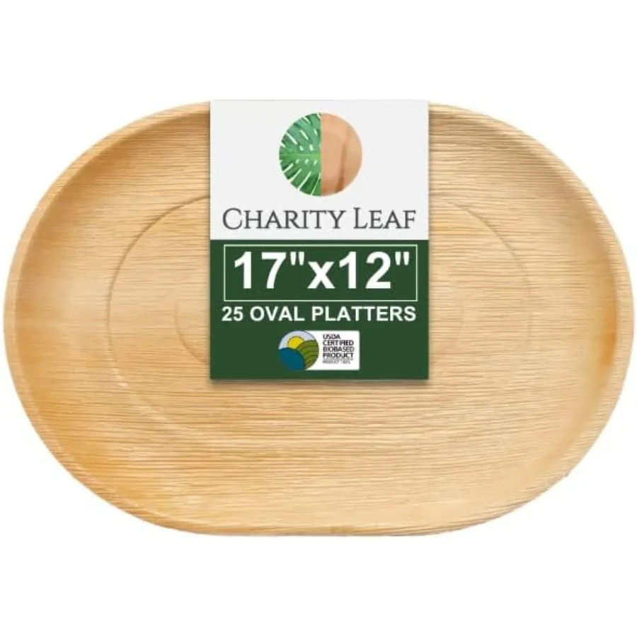 

Disposable Palm Leaf 17" x 12" Trays 25 pieces Bamboo Like Serving Platters Disposable Boards EcoFriendly Dinnerware For Weddin