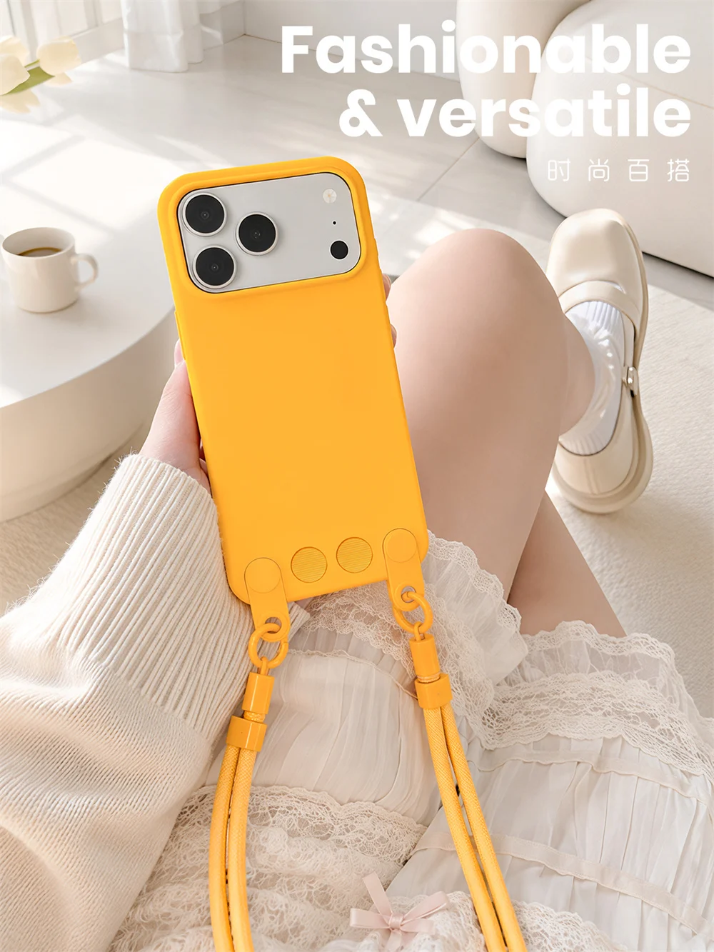 Crossbody Lanyard Matte Liquid Silicone Phone Case For iPhone 17 16 15 14 13 Pro Max Fashion Solid Color Frosted Soft Back Cover view 4
