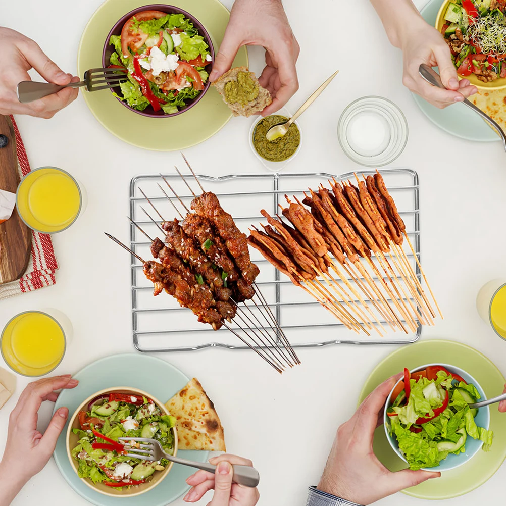 

Stainless Steel Grilling Bbq Grill For Meat Fish Vegetables Cooling Baking 35X24Cm Bread Cooling Roasting Rack Oven
