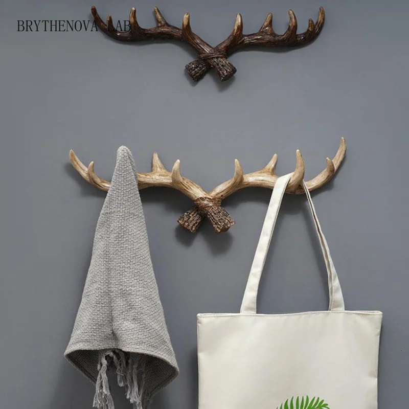 American Vintage Antler Coat Rack Decorative Hook Wall Storage Hanger for Towel Clothes Keys Entryway Hall Living Room Furniture