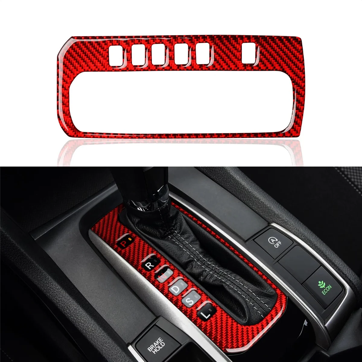 ABS Red Carbon Fiber Gear Shift Panel Cover Trim Decor Sticker For 10Th Gen 2016 2017 2018 2019(LHD)