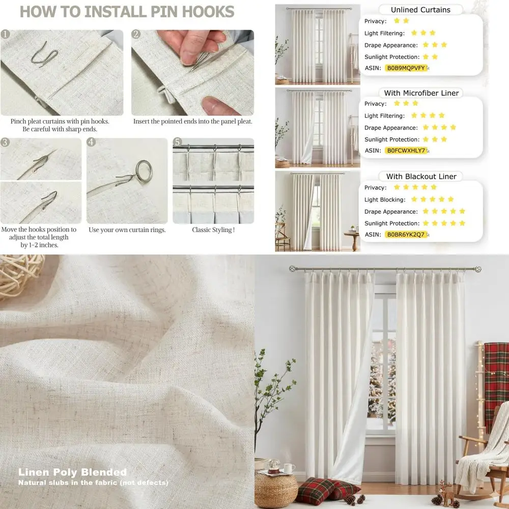 

Льняные шторы с плиссировкой и микрофибровой подкладкой, светопропускающие, для гостиной/спальни, 40x95, с обратной стороны.