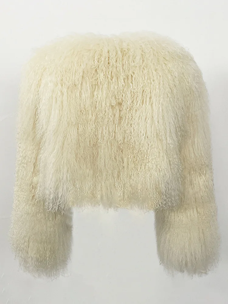 Furyoume Nowa Jesienno-Zimowa Krótka Kurtka z Prawdziwego Futra Damska Prawdziwe Mongolskie Futro Owcze Modna Odzież Wierzchnia