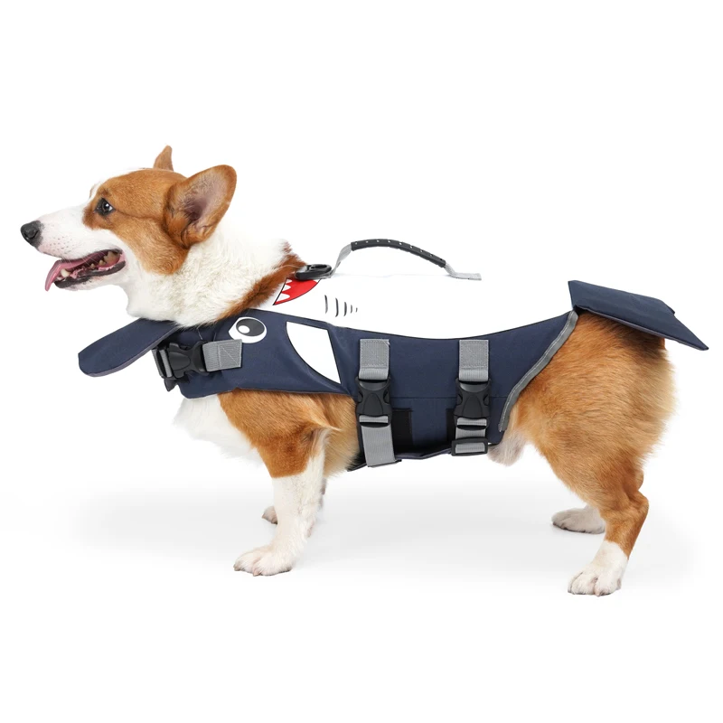 Giubbotto di salvataggio per cani a forma di squalo, costume da bagno di sicurezza, assistente di sollevamento per animali domestici regolabile con