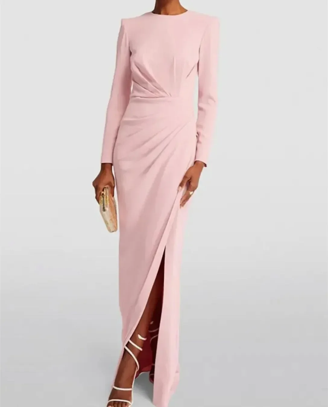 Customized Vintage Long Pink Evening Dress Straight Pleated Prom Dress Floor Length Party Dresses for Women 2024 فساتين حفلات
