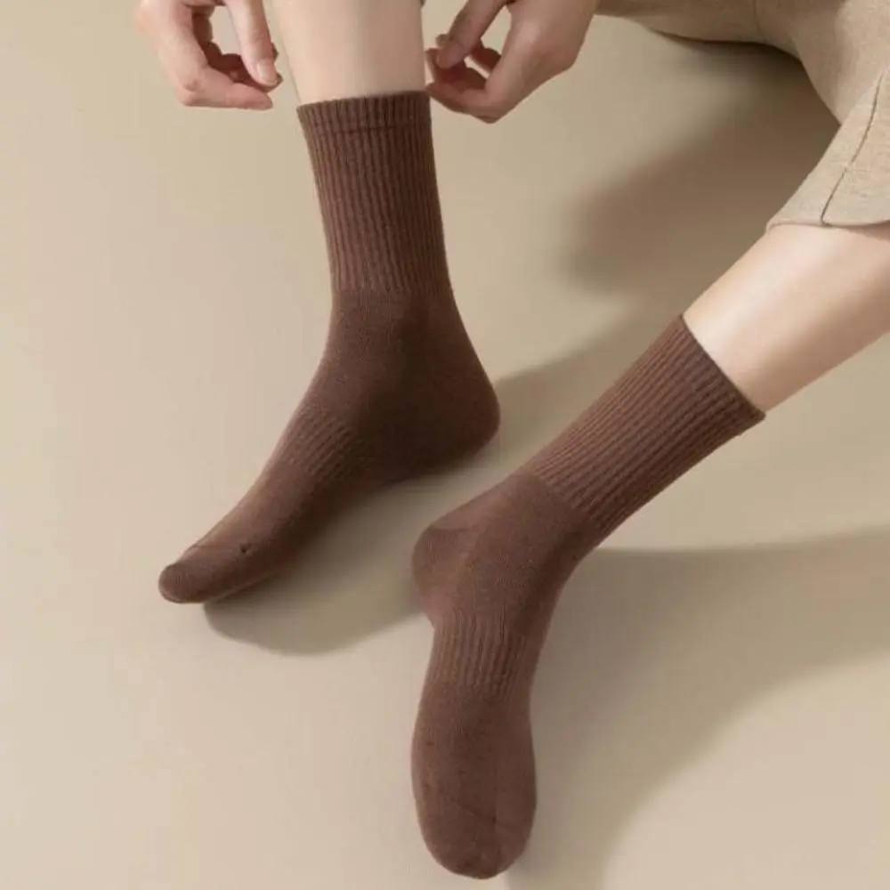 6Pairs Fashion Simple Cotton Socks Wear-resistant Sweat-absorbing Medium Tube Socks Soft Breathable Sports Socks Autumn Winter