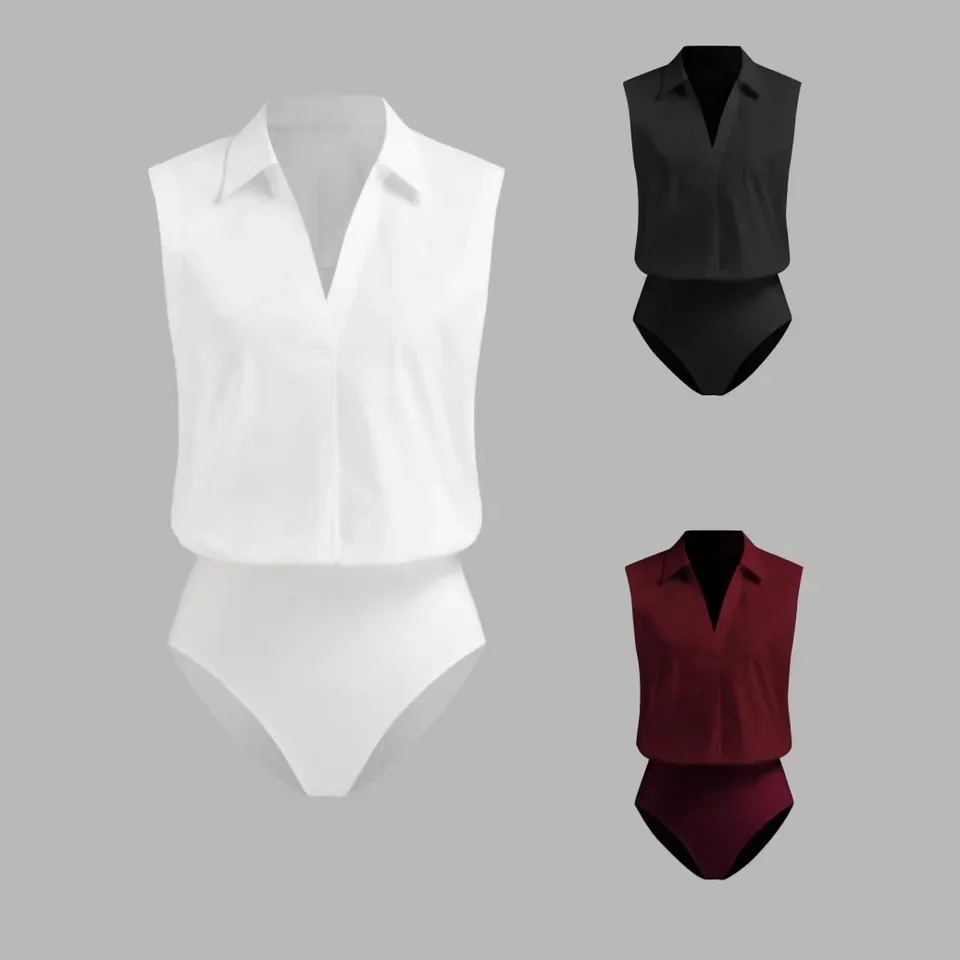2026 New Sleeveless V Neck Lapel Jumpsuit Women Fashion Versatile Solid Color Elegant Temperament  Jumpsuit