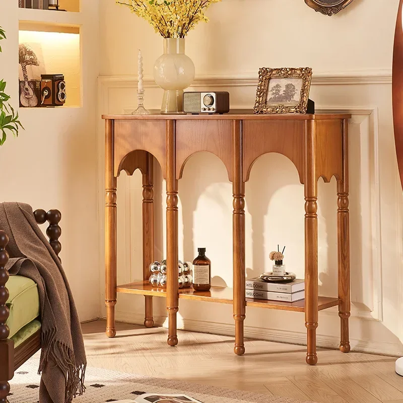 French Retro Solid Wood Porch Rack, American Arch Design Entrance Storage Cabinet for Home Entryway