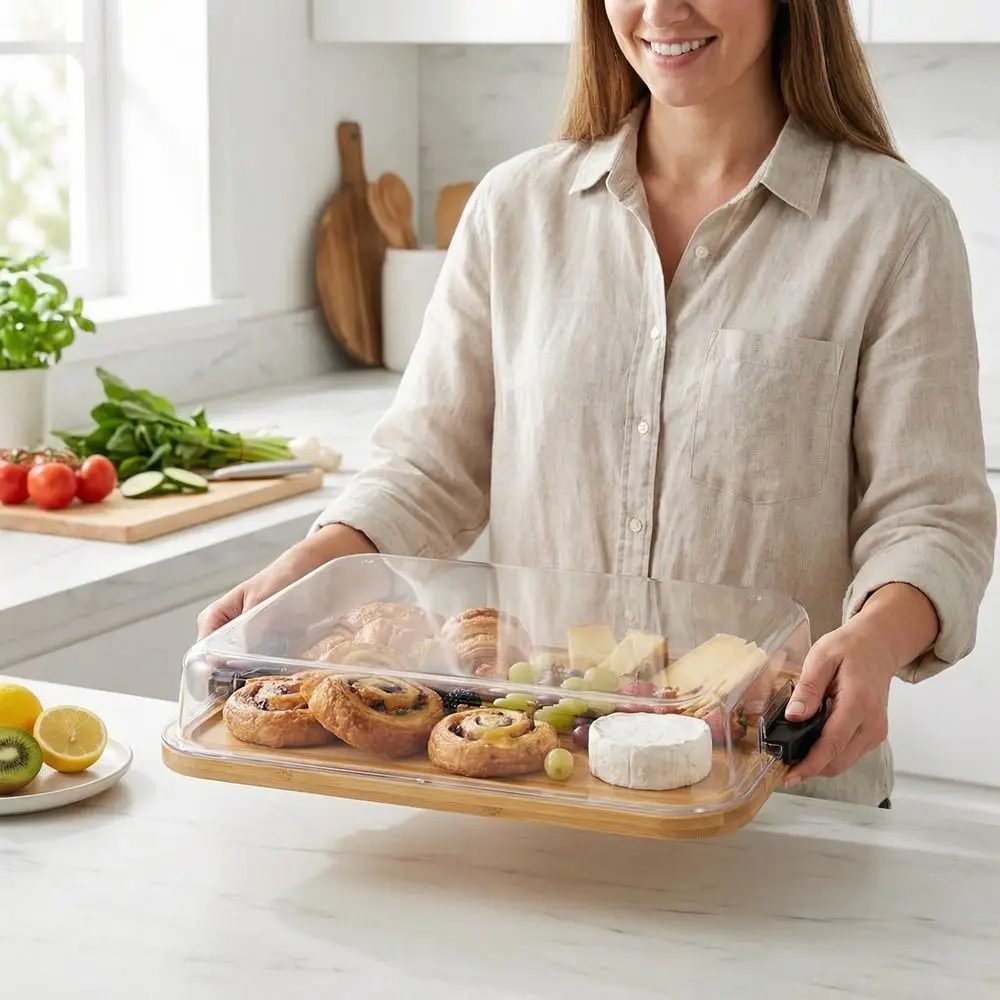 

Деревянная доска для закусок с прозрачной акриловой крышкой, квадратный поднос для сыра, прочное блюдо для печенья и закусок, для магазинов деликатесов