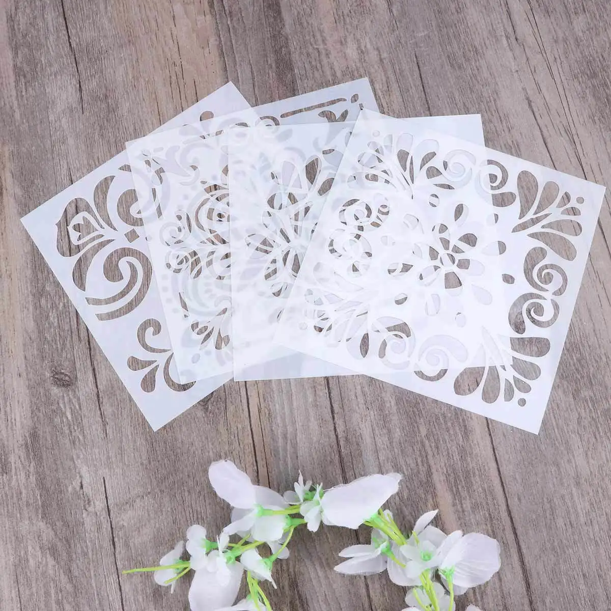

4Pcs Spray Templates Retro Totem Reusable Stencils Set Cut Painting Stencil Cake Decoration Mold DIY Baking Tool Mixed Color
