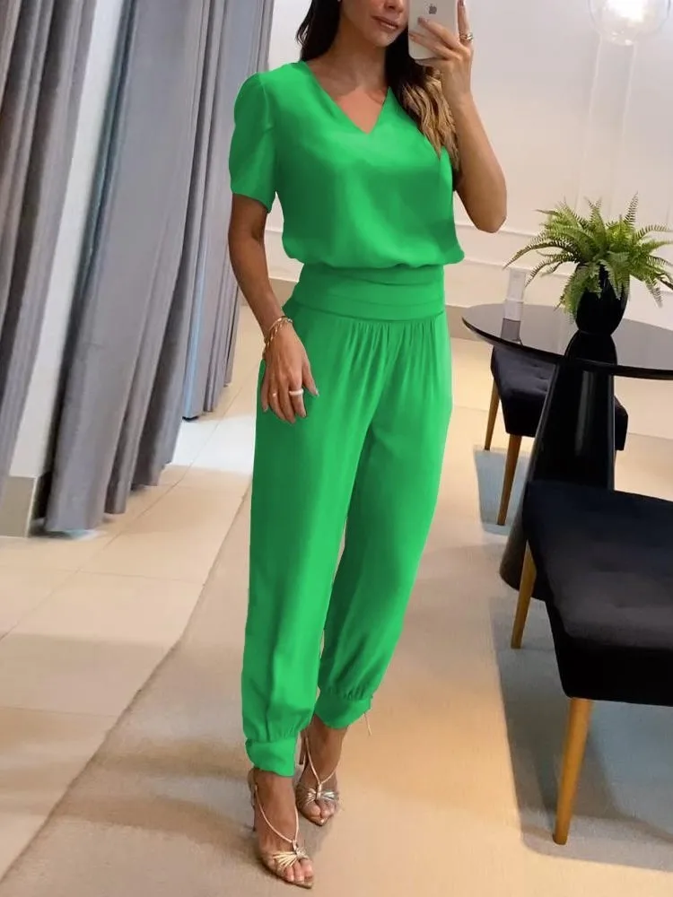 

Women's New Printed Short-sleeved Tops Trousers Suit Women's Two-piece Set 2025 Fashionable Casual Fit Shorts Top Set Females