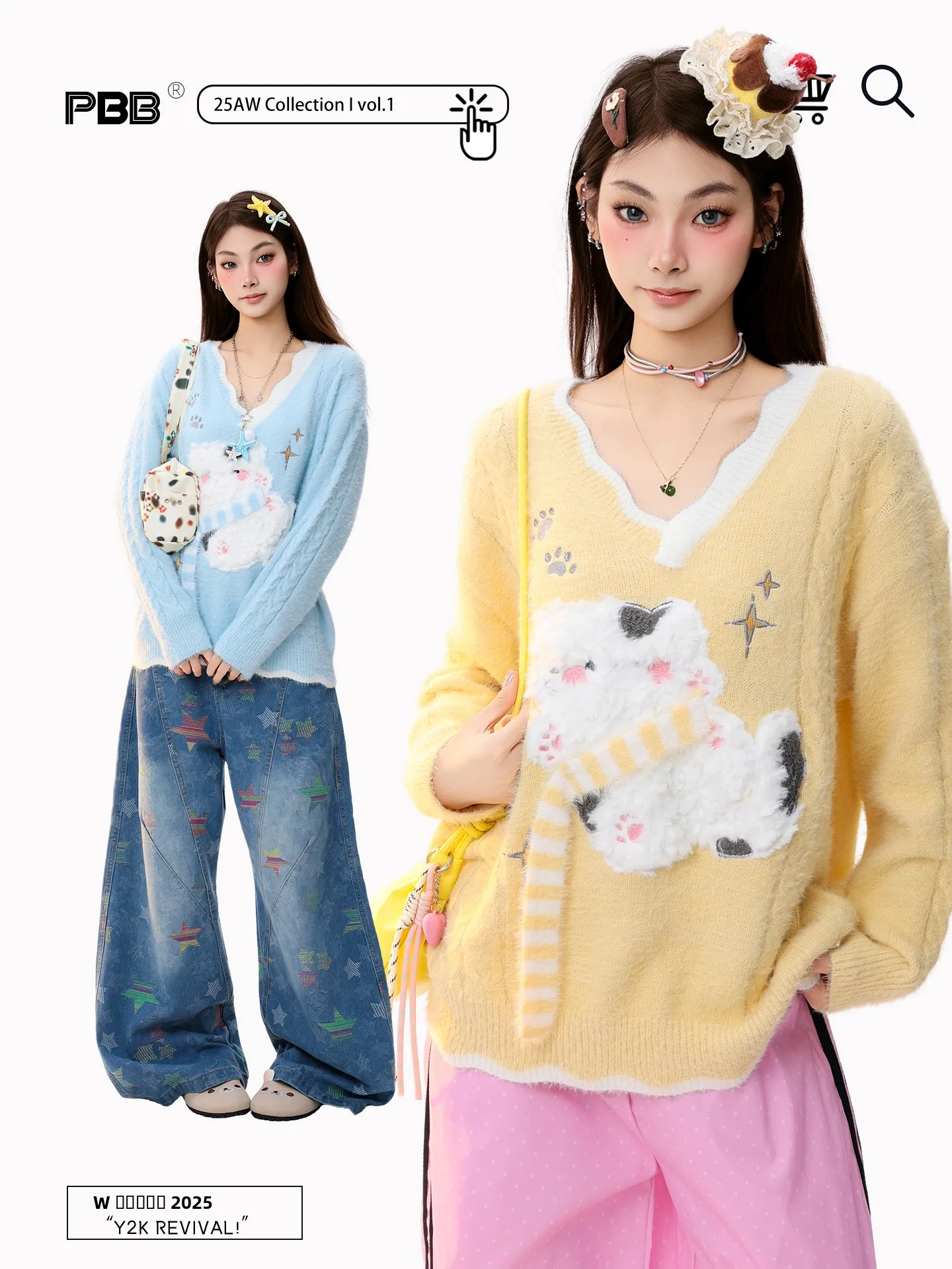 

PBB Cute Pattern Knitted Sweater Women's V-Ne Warmth Soft Splicing Design Long Sve Casual Faion Winter Outerwear